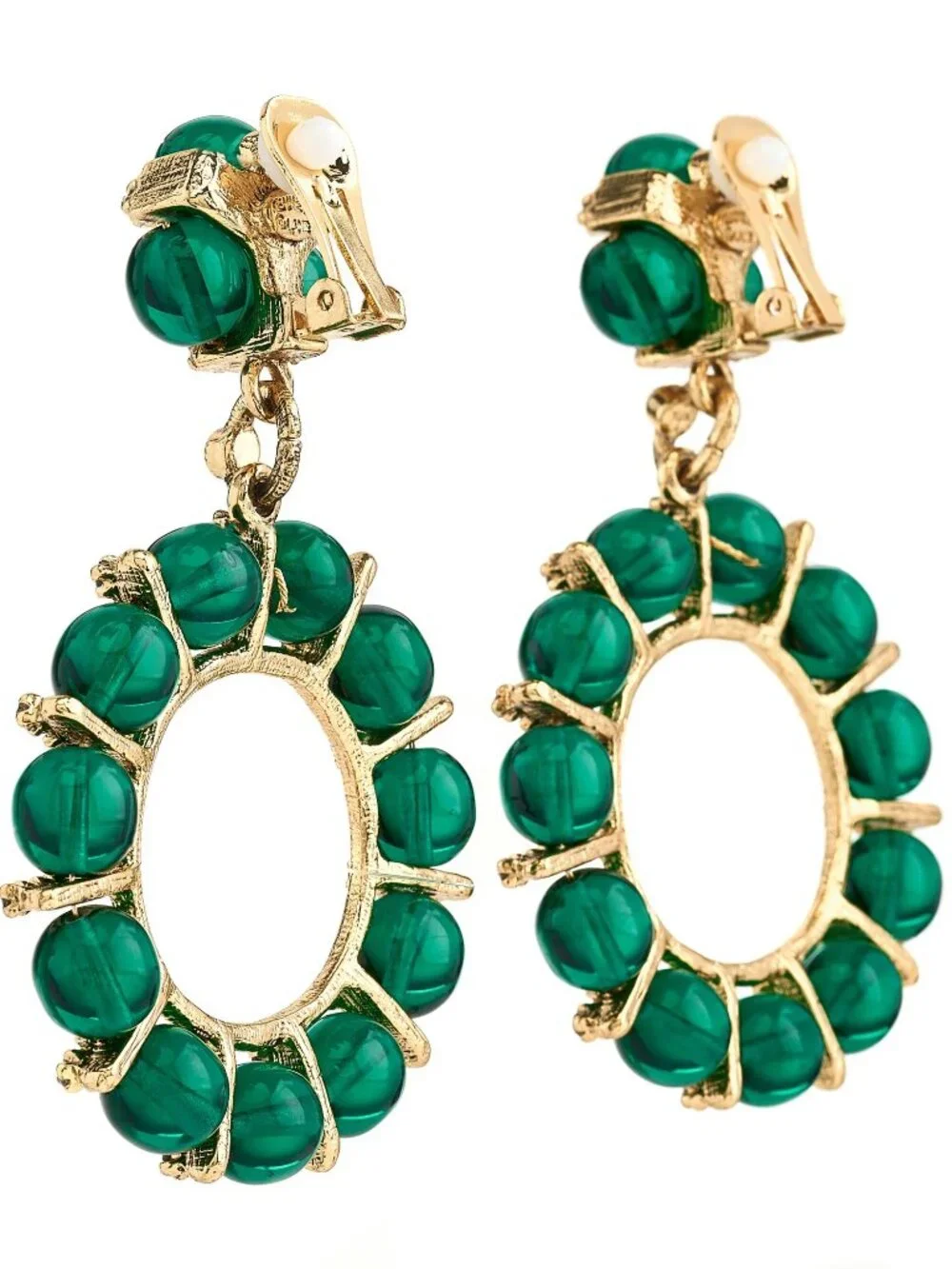 KENNETH JAY LANE, EMERALD/CRYSTAL AND 10MM PEARL CLIP EARRINGS - Picture 7 of 11